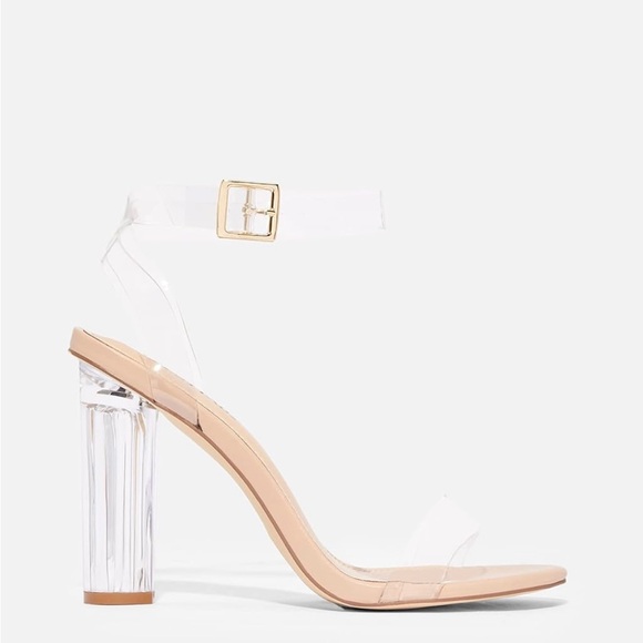 JustFab/ShoeDazzle Clear Chunky Heels Sandals with Open Toe Ankle Strap - Hanna - Picture 3 of 5